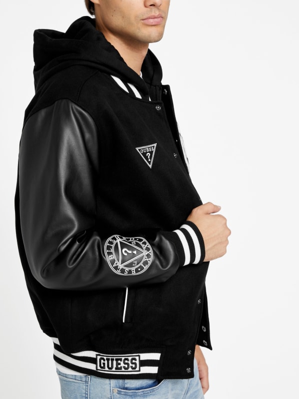 Guess men's hooded sales varsity jacket