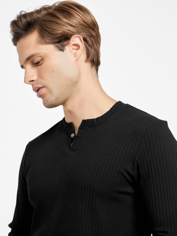 Eco Black Karlee Long Sleeve Henley T-Shirt - GUESS