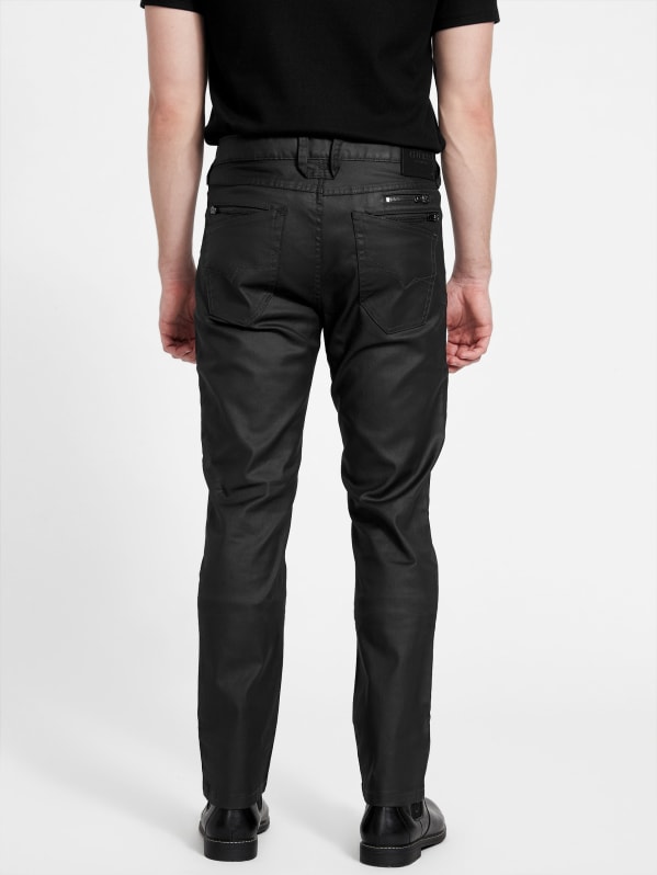 Coated Denim Slim Tapered Zip Jeans