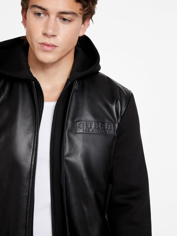 Guess leather discount jacket with hood