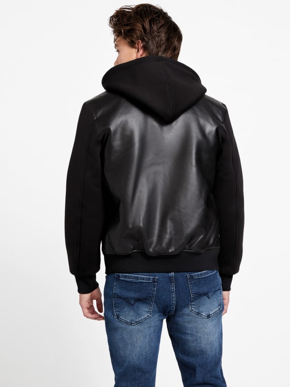 Guess leather 2025 jacket with hood