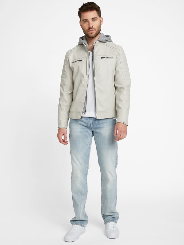 Guess leather hooded hot sale jacket