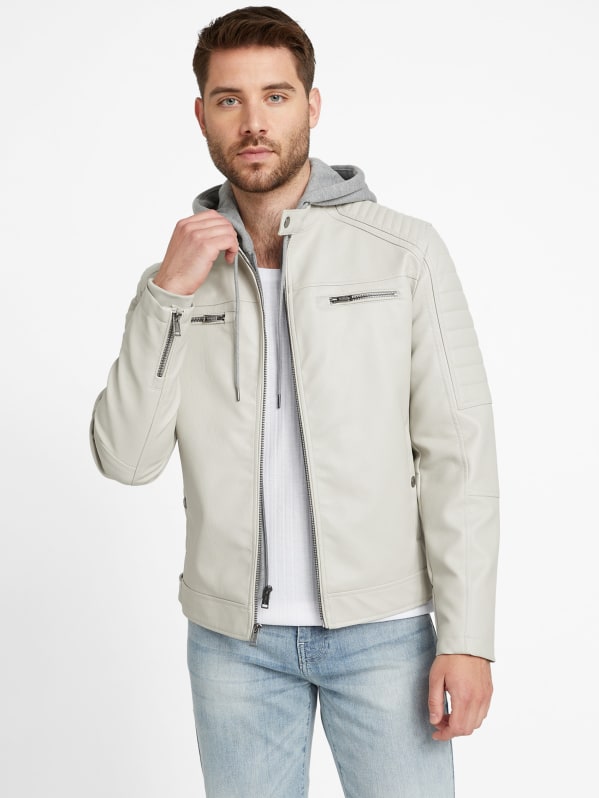 White hooded sales leather jacket