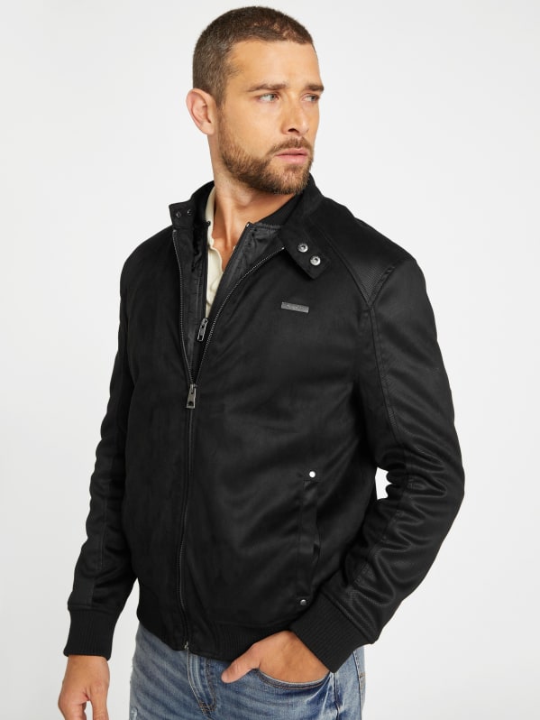 Black faux suede aviator jacket store