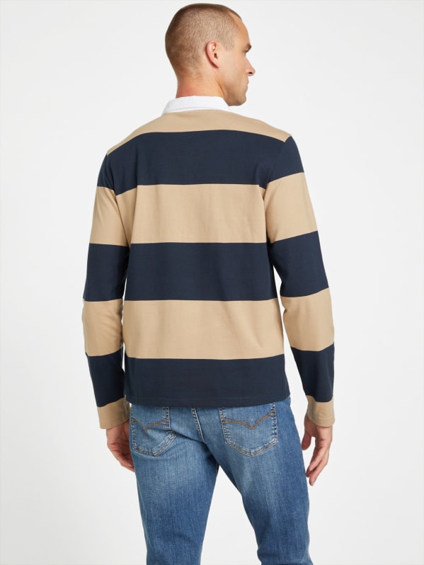 Malakai Stripe Long-Sleeve Polo | GUESS Factory