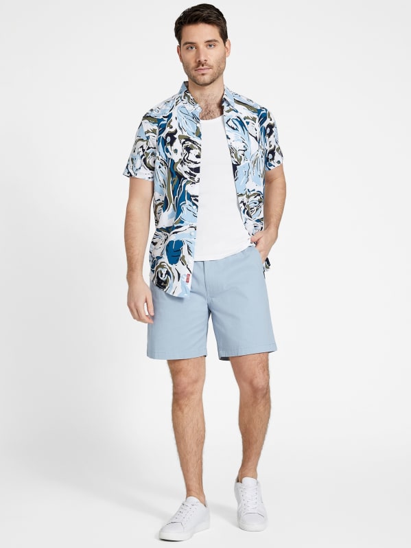 POLYESTER WASHER TWILL BUTTON-UP SHORTS - パンツ
