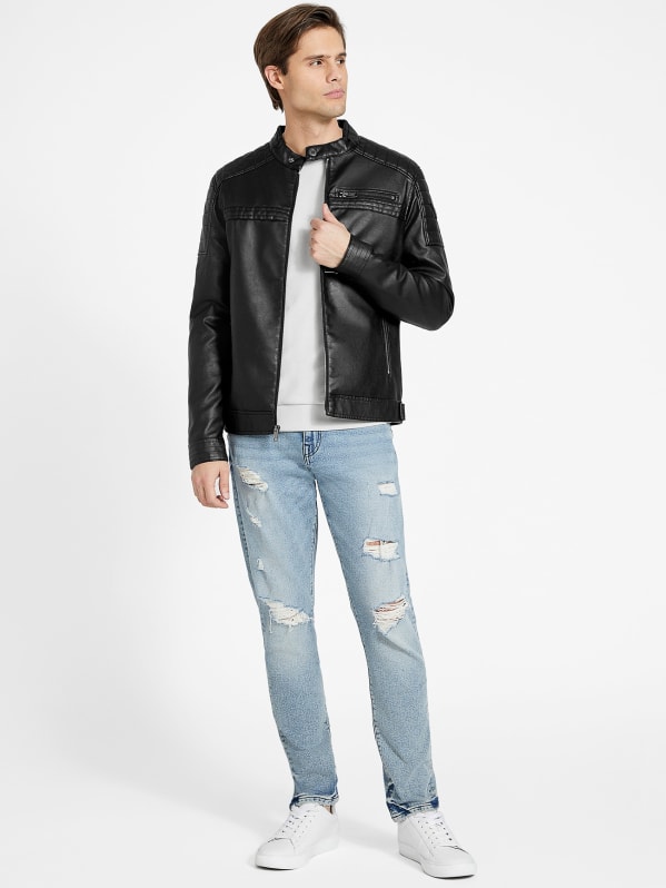 River Washed Faux-Leather Moto Jacket | GUESS Factory Ca
