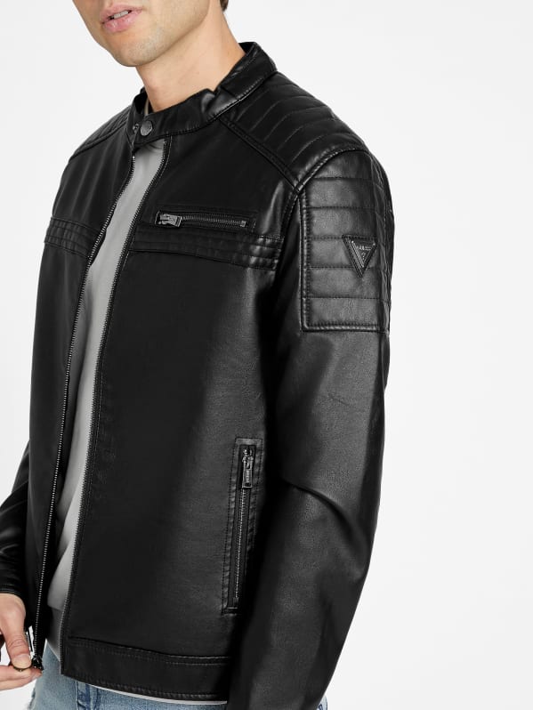River Washed Faux-Leather Moto Jacket | GUESS Factory Ca