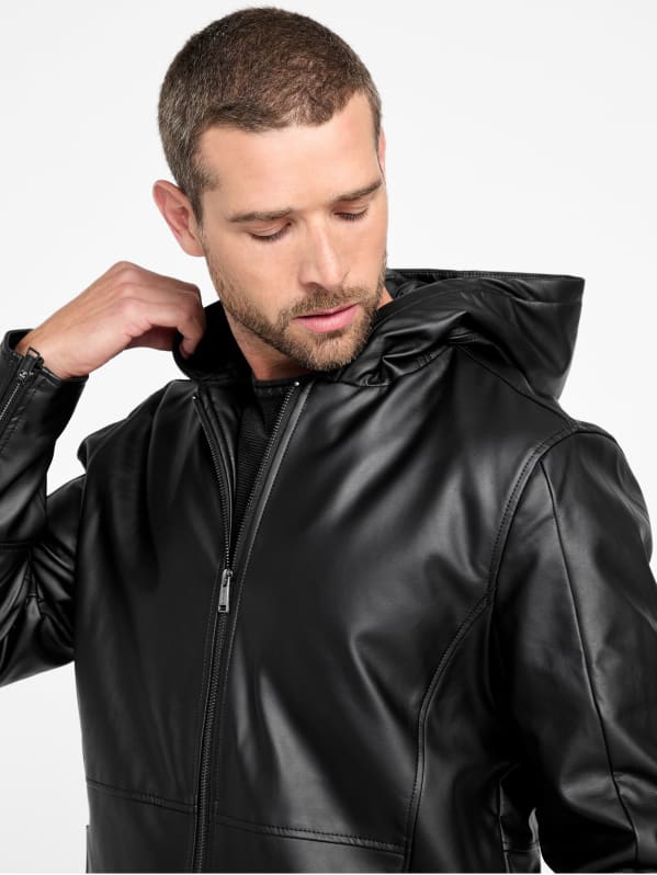 Andy Faux-Leather Hooded Jacket | GUESS Factory