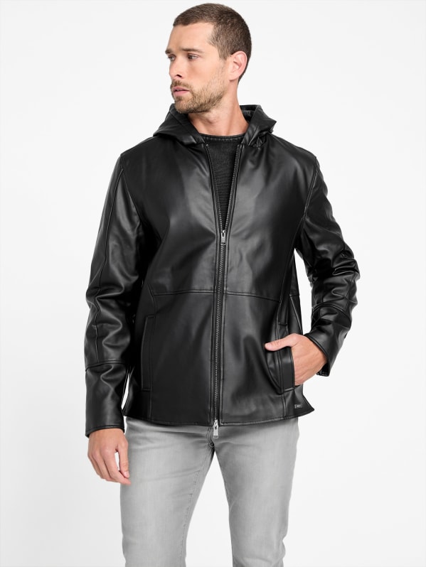 Andy Faux Leather Hooded Jacket GUESS Factory
