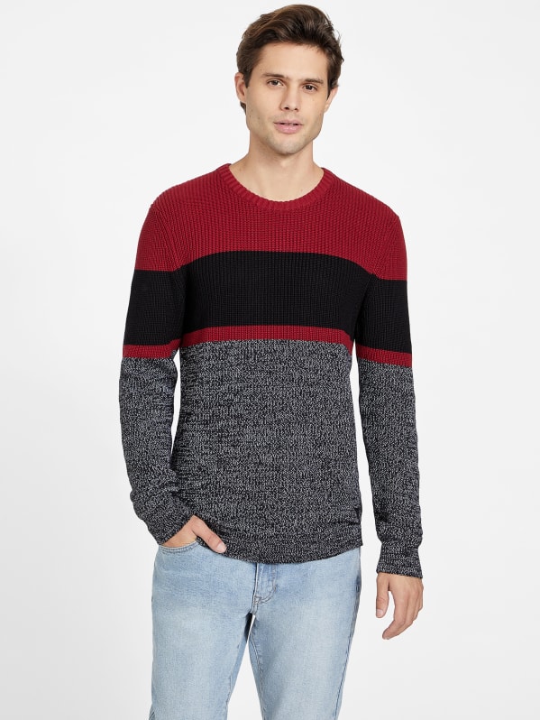 Red color block sweater clearance