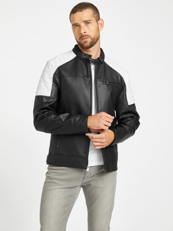 Davino Faux-Leather Hooded Moto Jacket | GUESS Factory