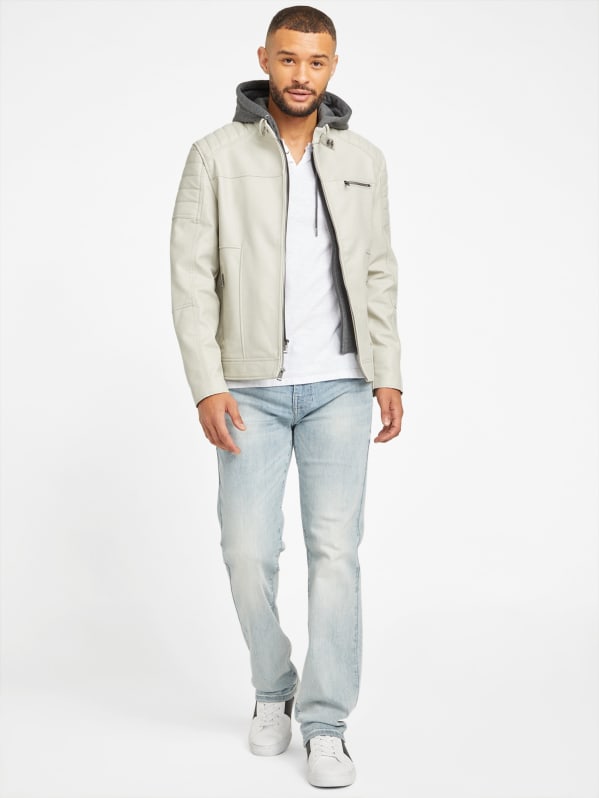 Factory Davino Faux leather Hooded Moto Jacket White M