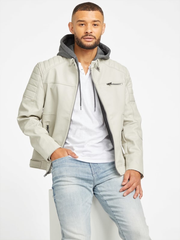 Factory Davino Faux leather Hooded Moto Jacket White M