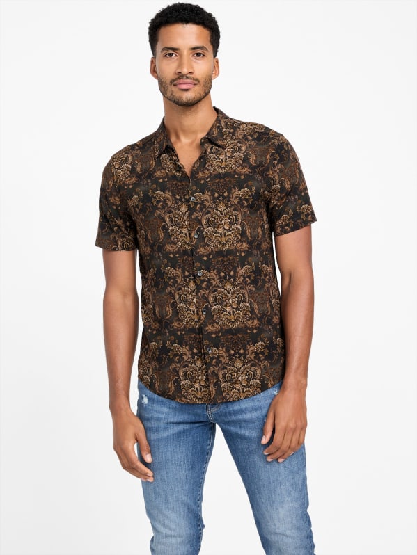 Factory Zari Printed Shirt Black L
