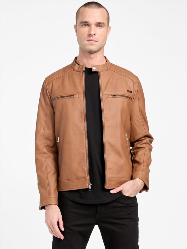 Guess moto leather jacket sales