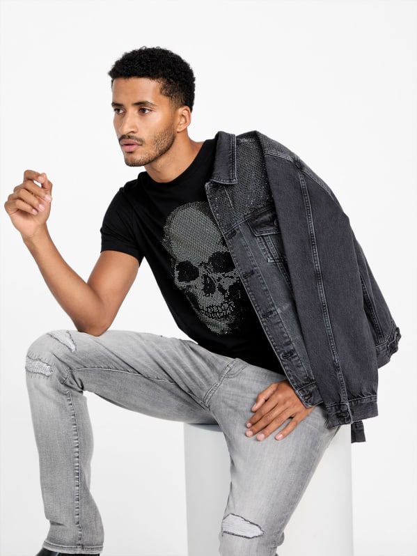 Guess embellished denim jacket deals