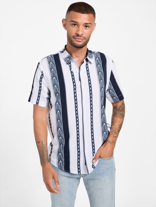 Guess blue and white striped shirt new arrivals