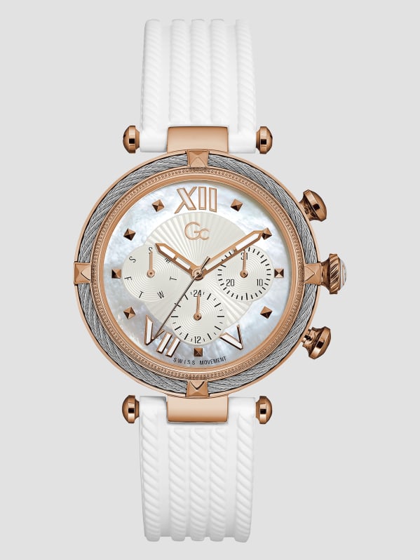 Gc White Glitter and Silicone Multifunction Watch GUESS Canada