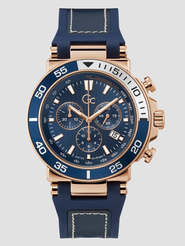 Gc Blue and Rose Gold-Tone Mixed Strap Chronograph Watch