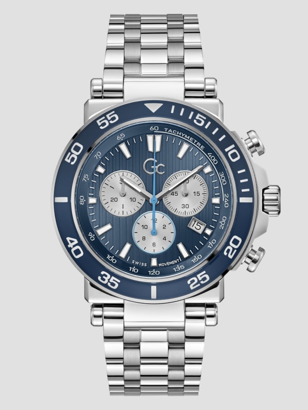 Silver-Tone and Blue Chronograph Sport Watch