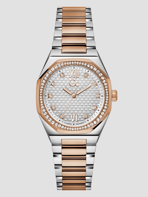 Gc Rose Gold and Silver Tone Crystal Analog Watch
