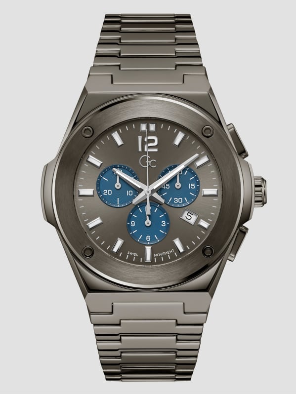 Gc Dark Silver Tone and Blue Multifunction Watch