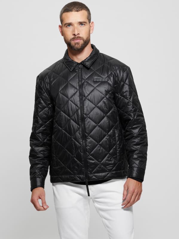 Guess men's quilted jacket with fleece collar top