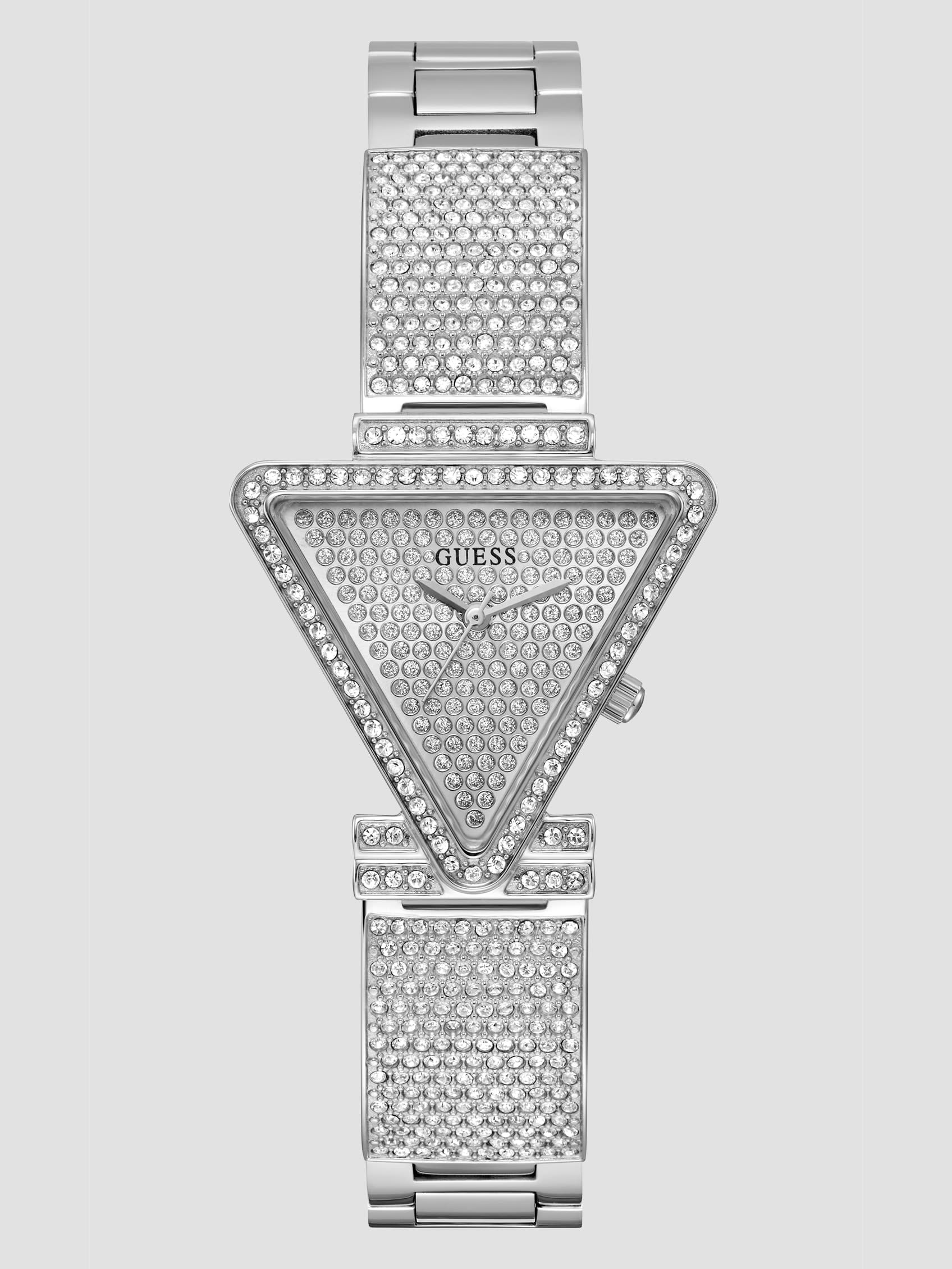 GUESS Silver-Tone Crystal Triangle Analog Watch