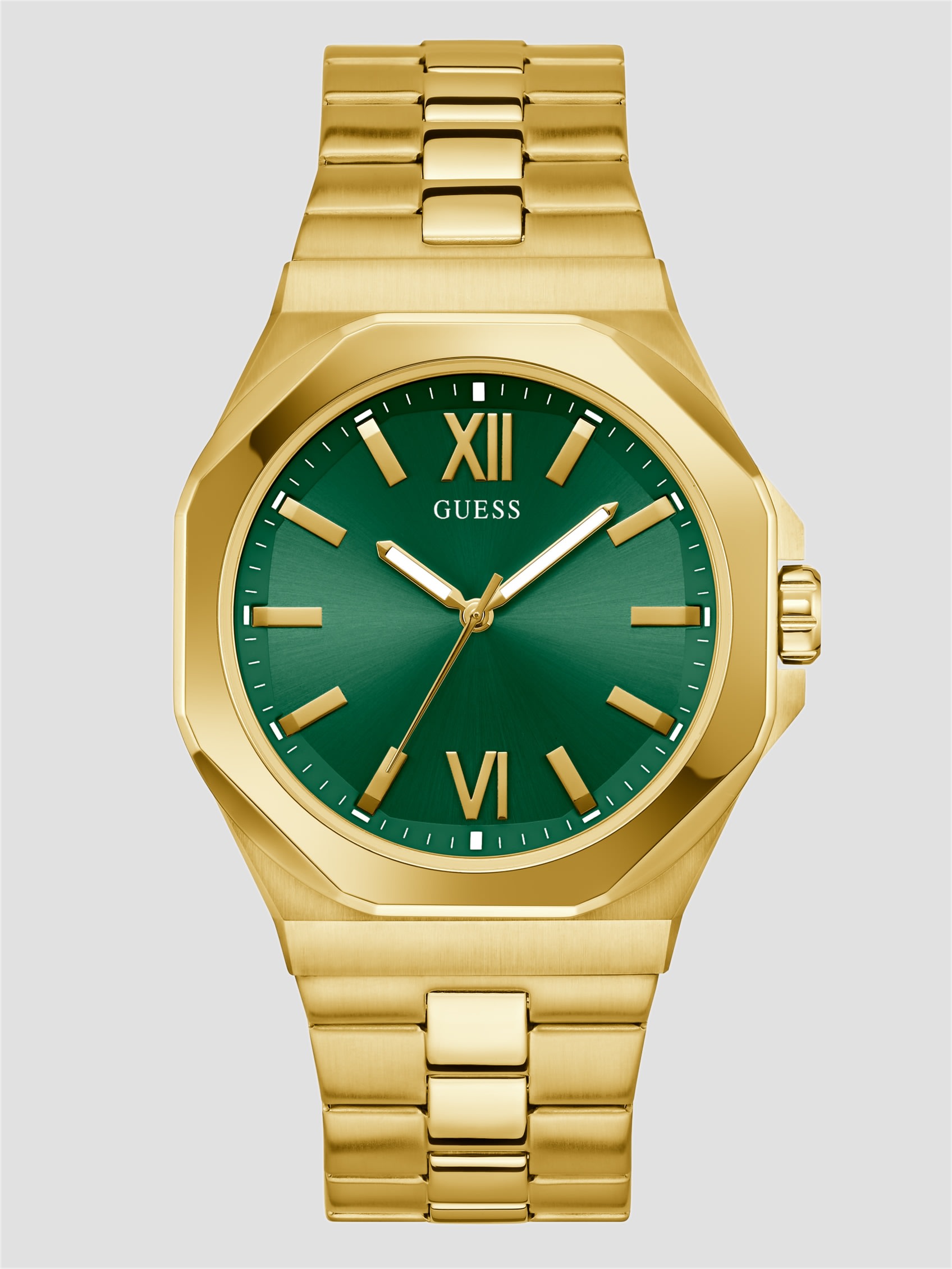GUESS Gold-Tone And Green Analog Watch
