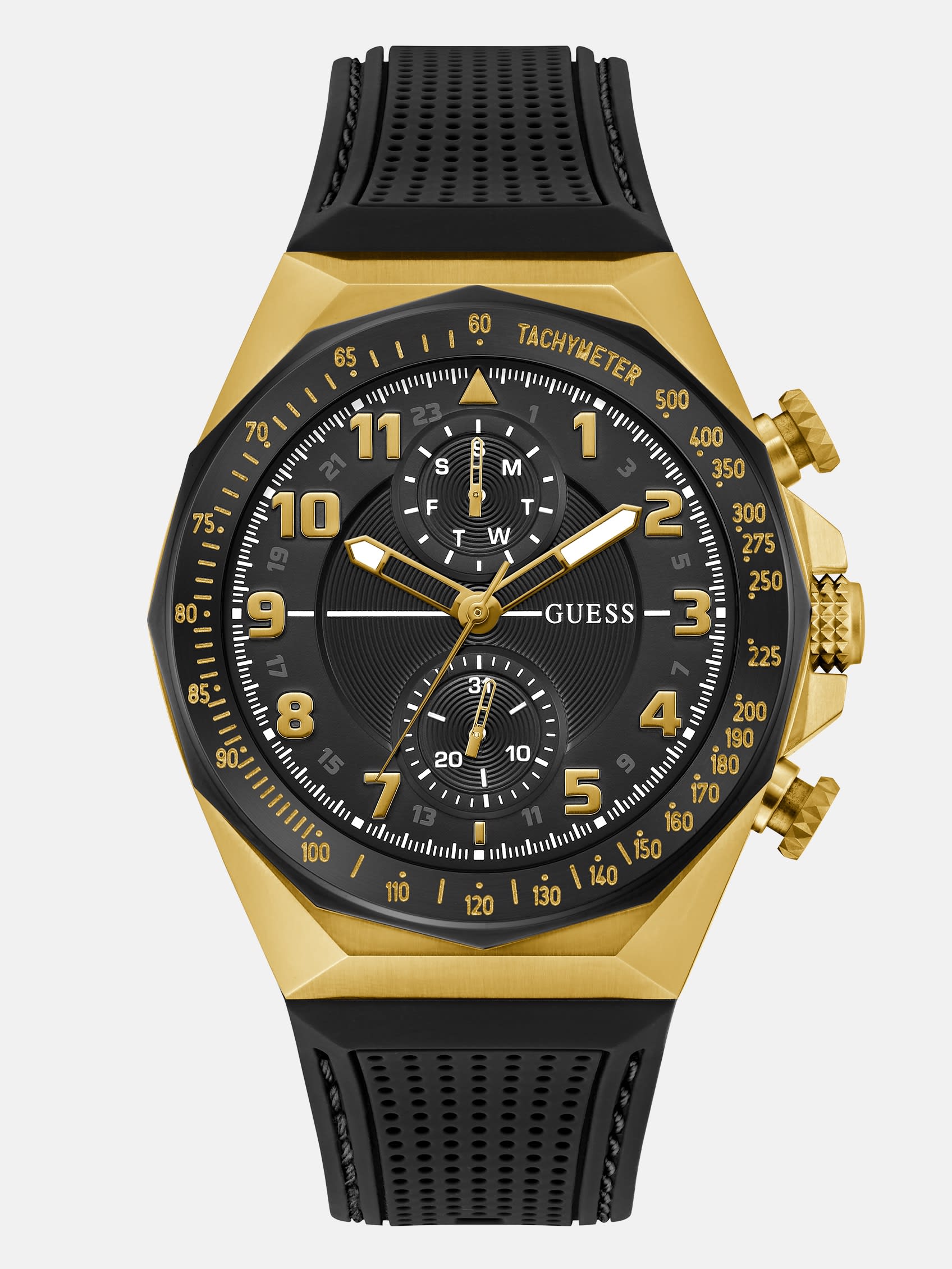 GUESS Gold-Tone And Black Siliconeone Chronograph Watch