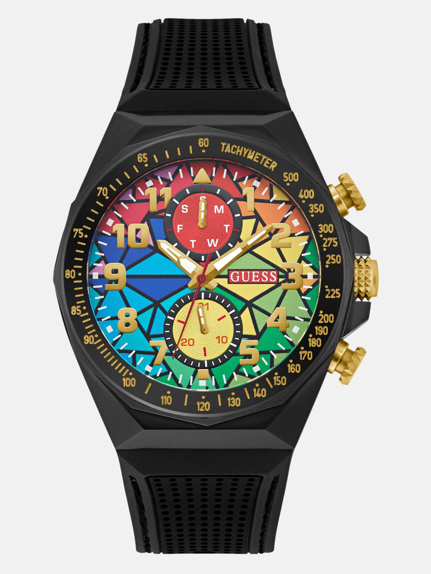 GUESS Rainbow Mosaic And Black Siliconeone Chronograph Watch