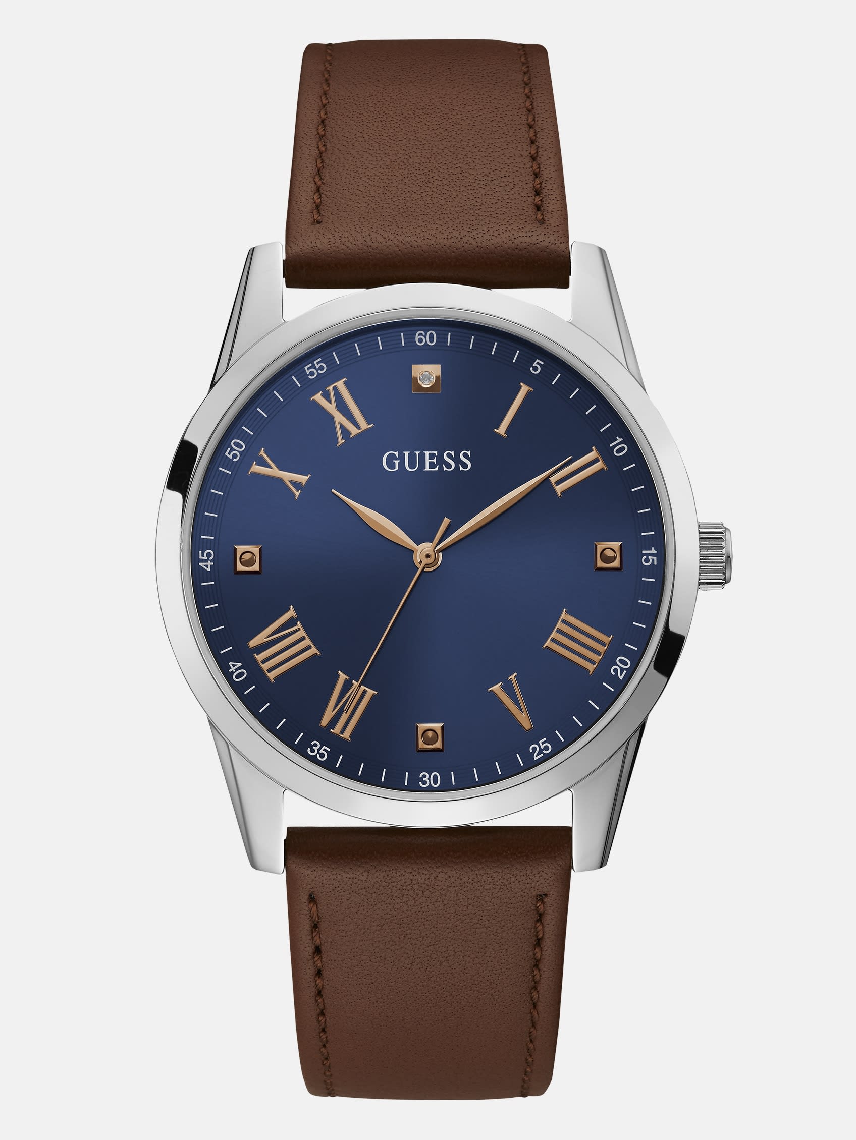 Factory Silver-Tone Leather Analog Watch
