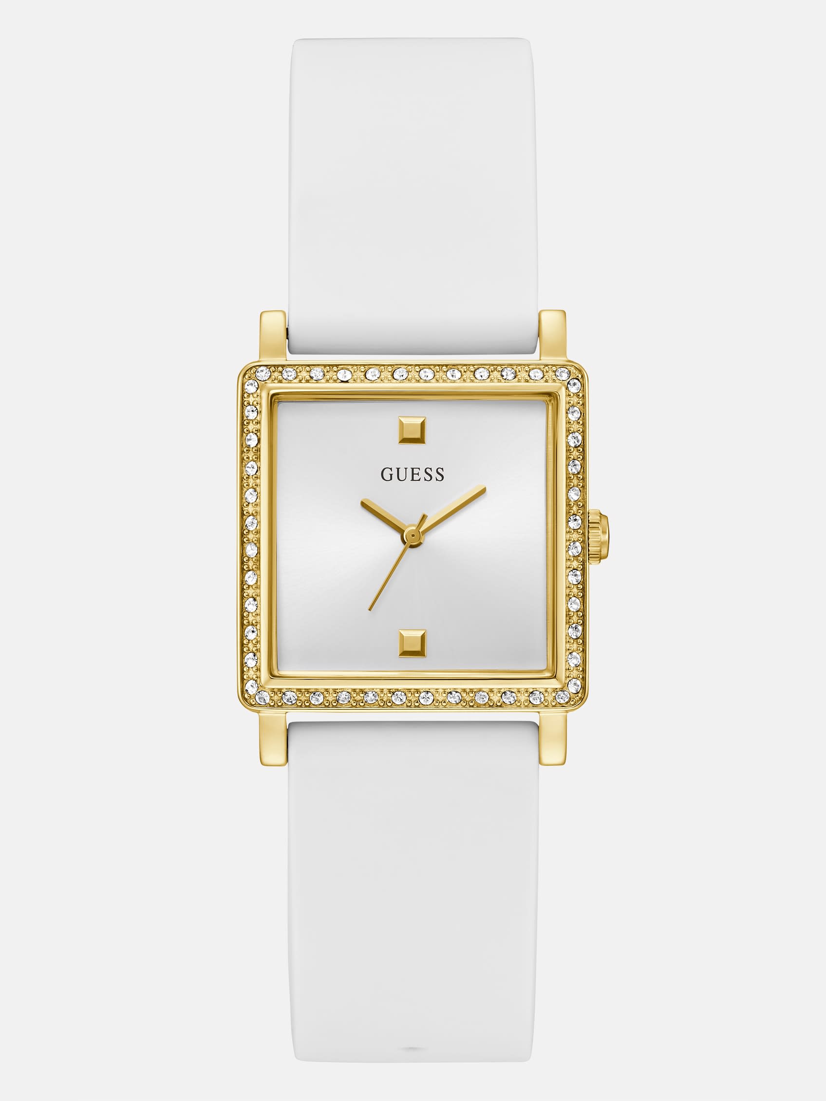 Factory Gold-Tone And White Square Analog Watch