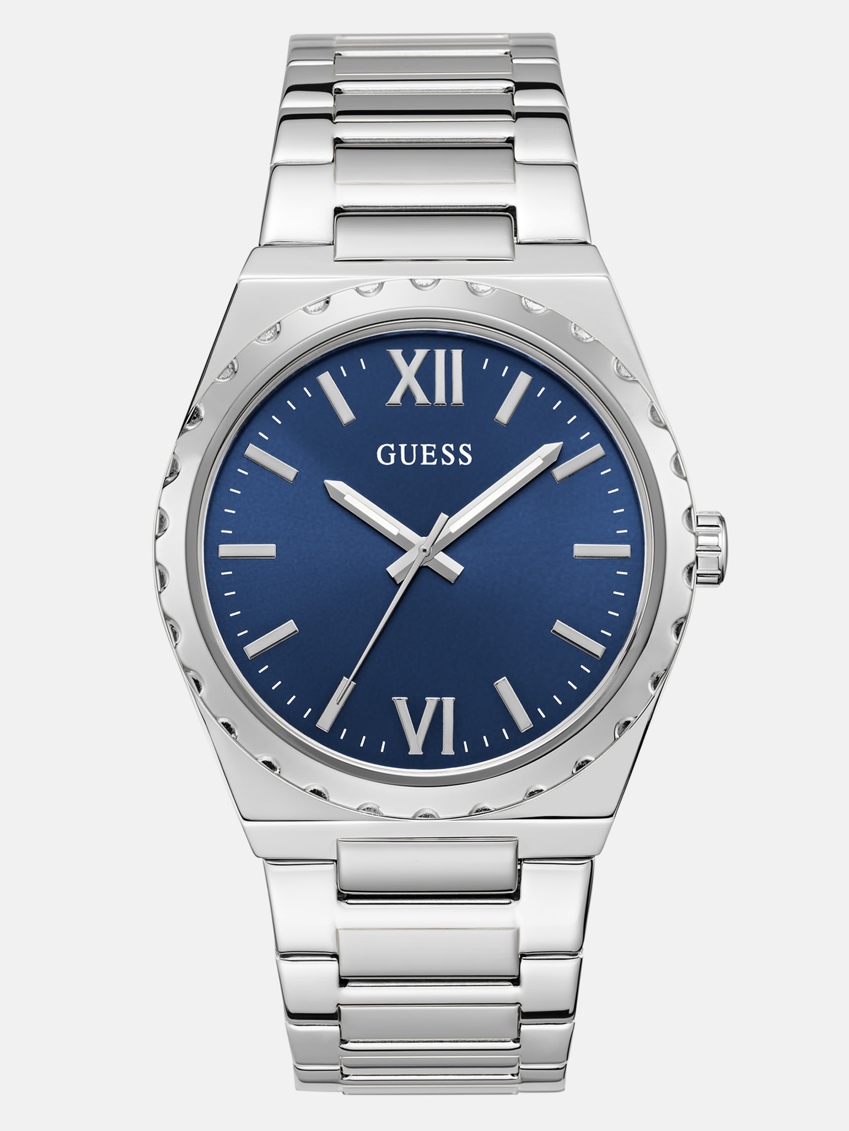Factory Silver-Tone Blue Analog Watch