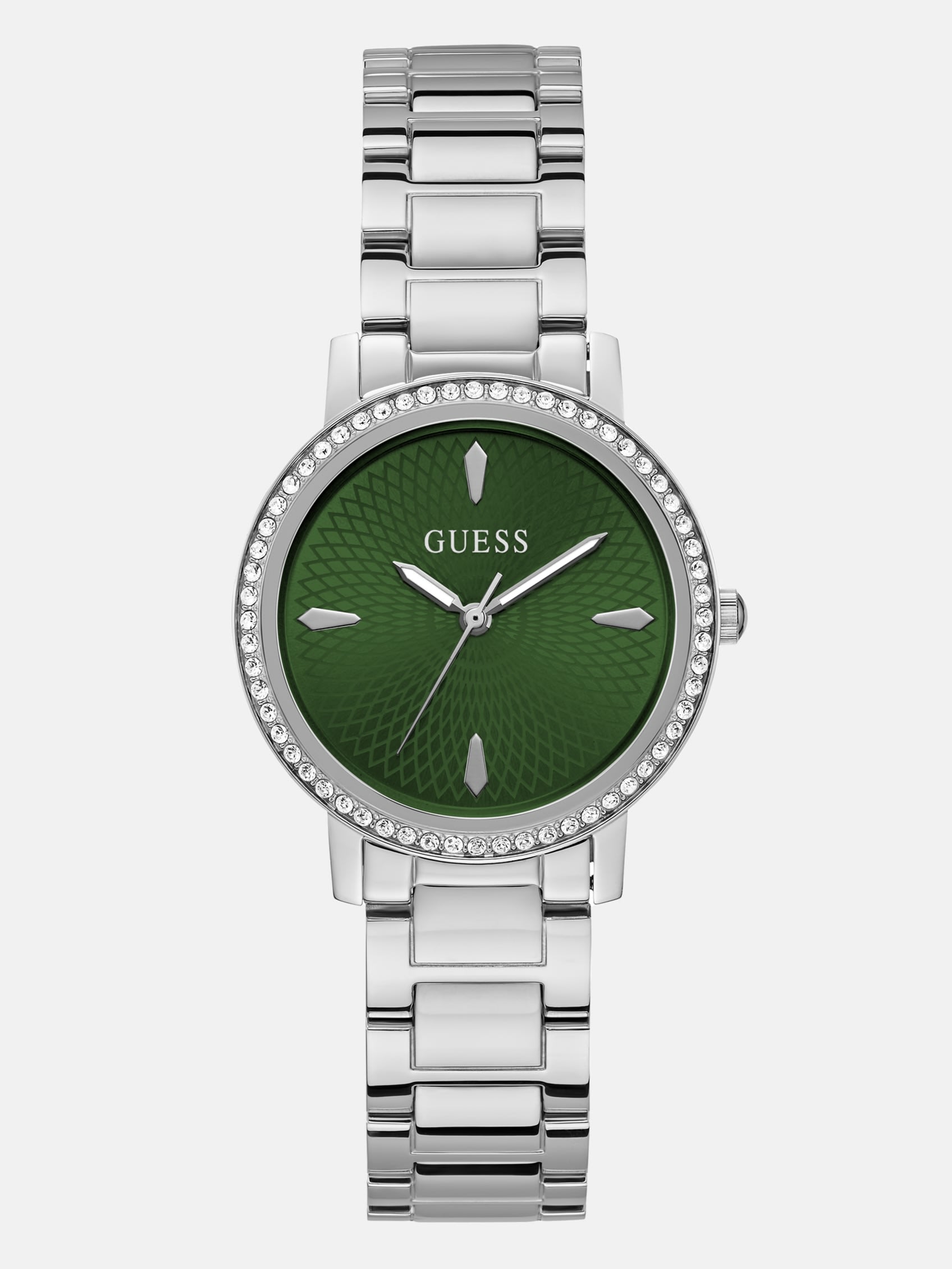 Factory Silver-Tone And Green Analog Watch