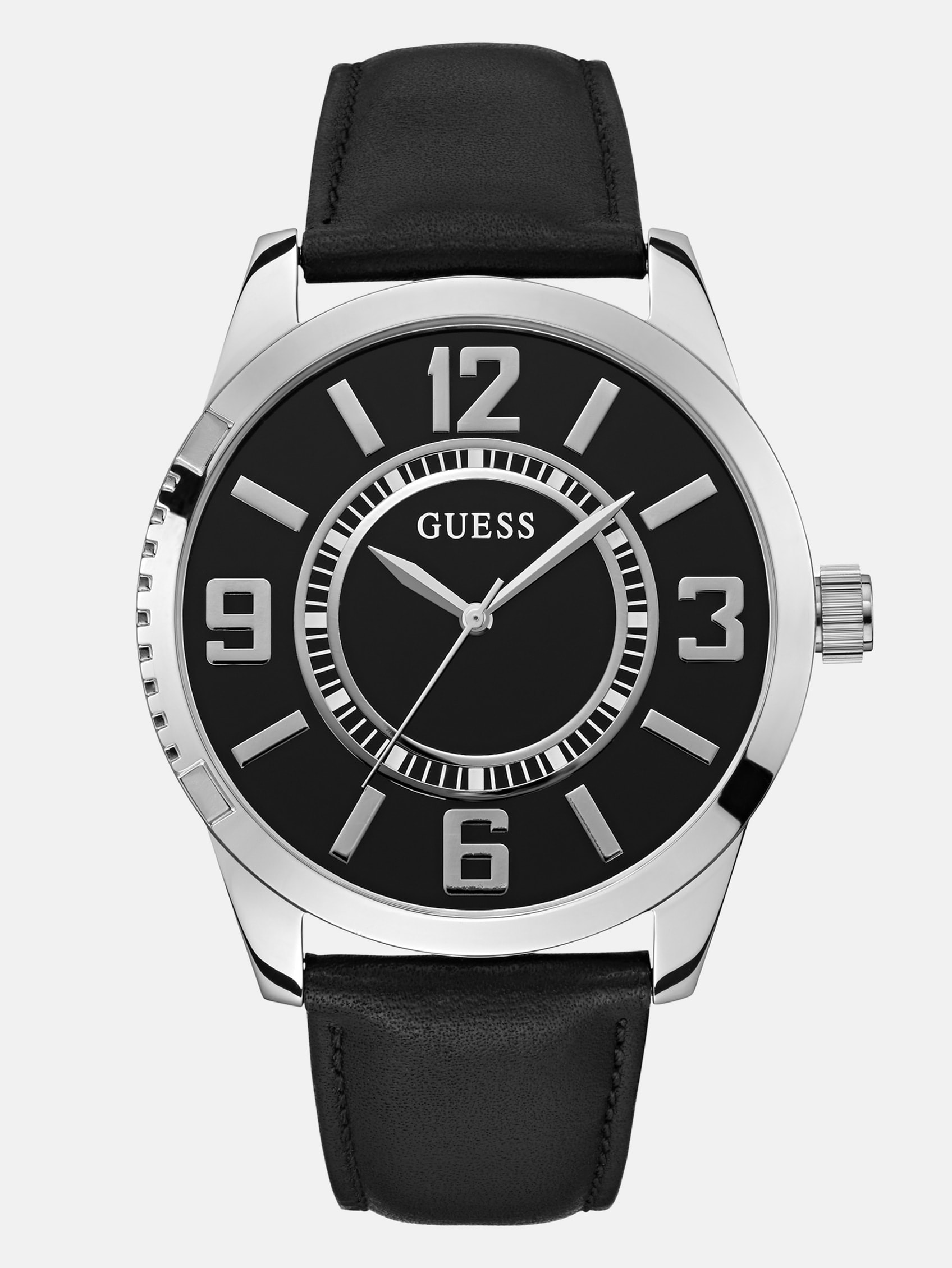 Factory Silver-Tone Leather Analog Watch