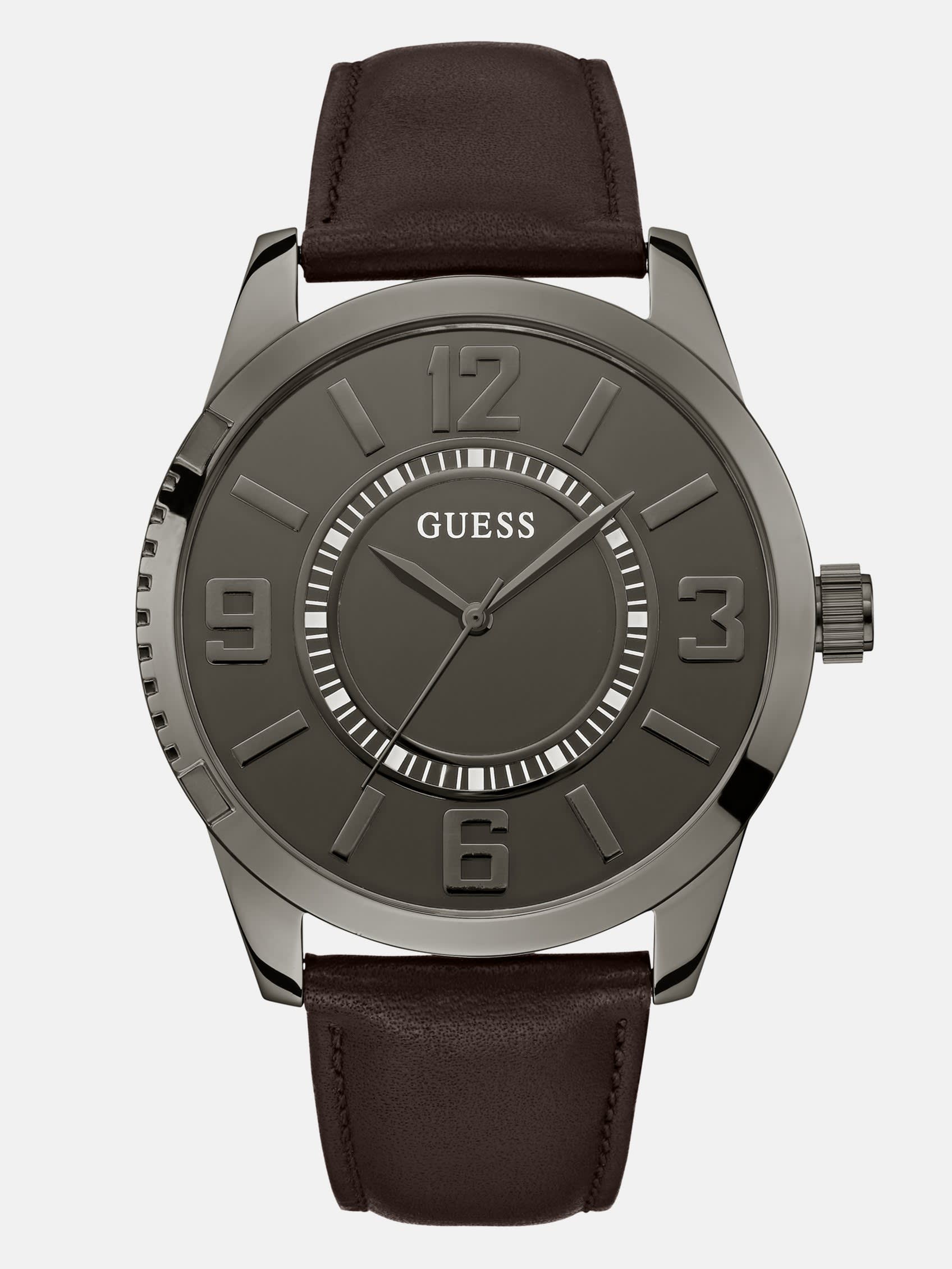 Factory Gunmetal Leather Analog Watch