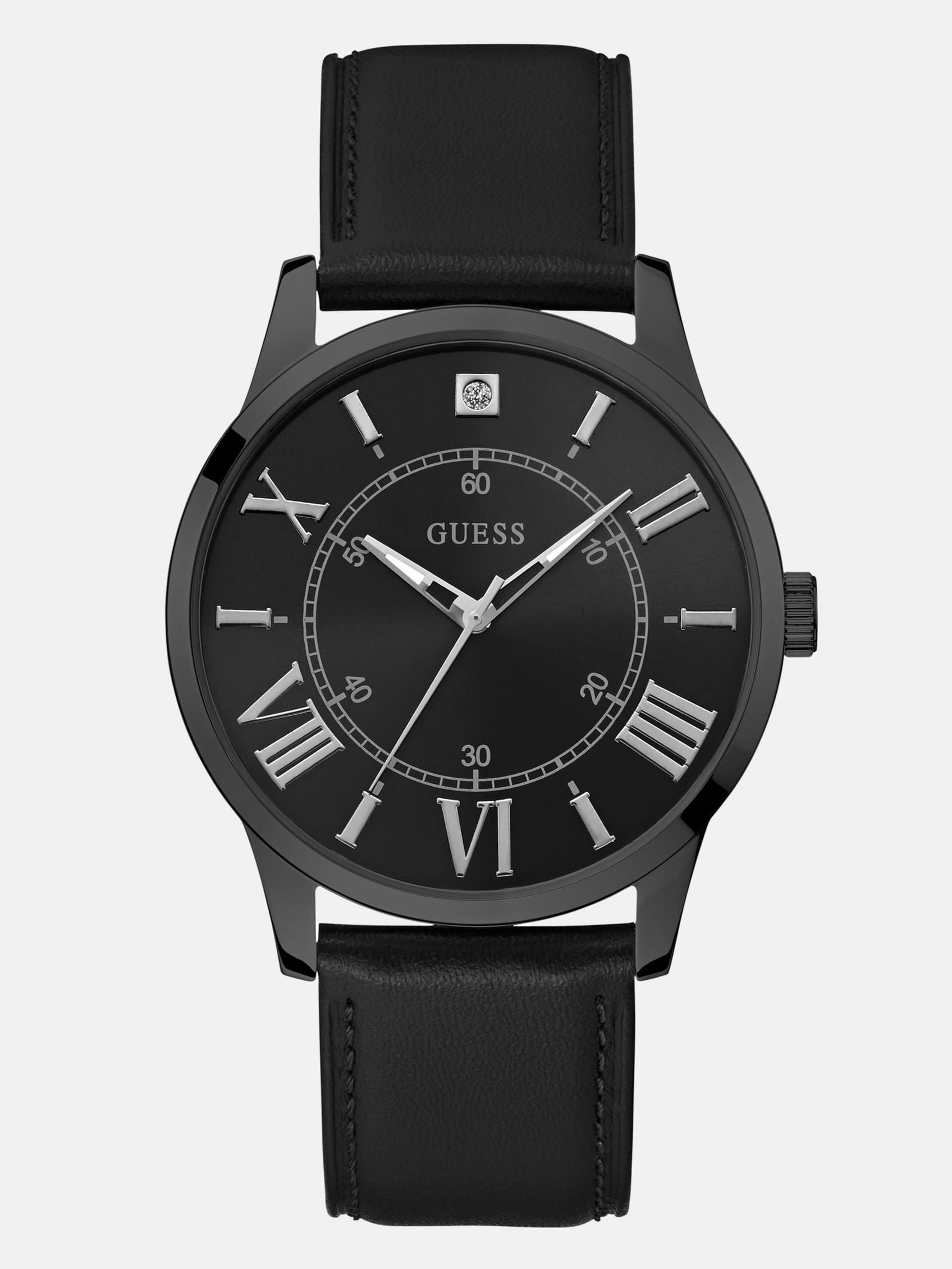 Factory Black Leather Analog Watch