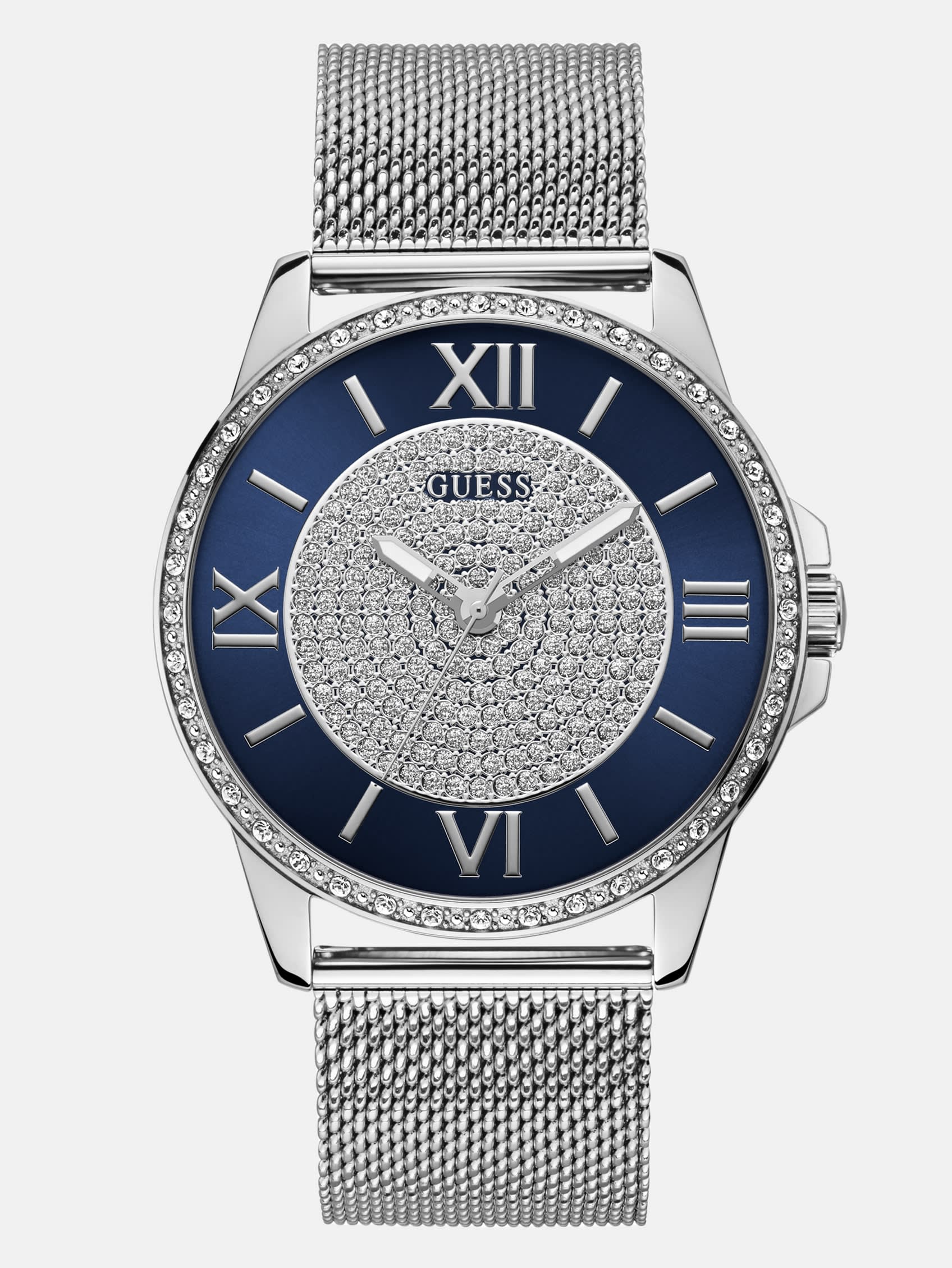 Factory Blue And Silver-Tone Analog Mesh Watch