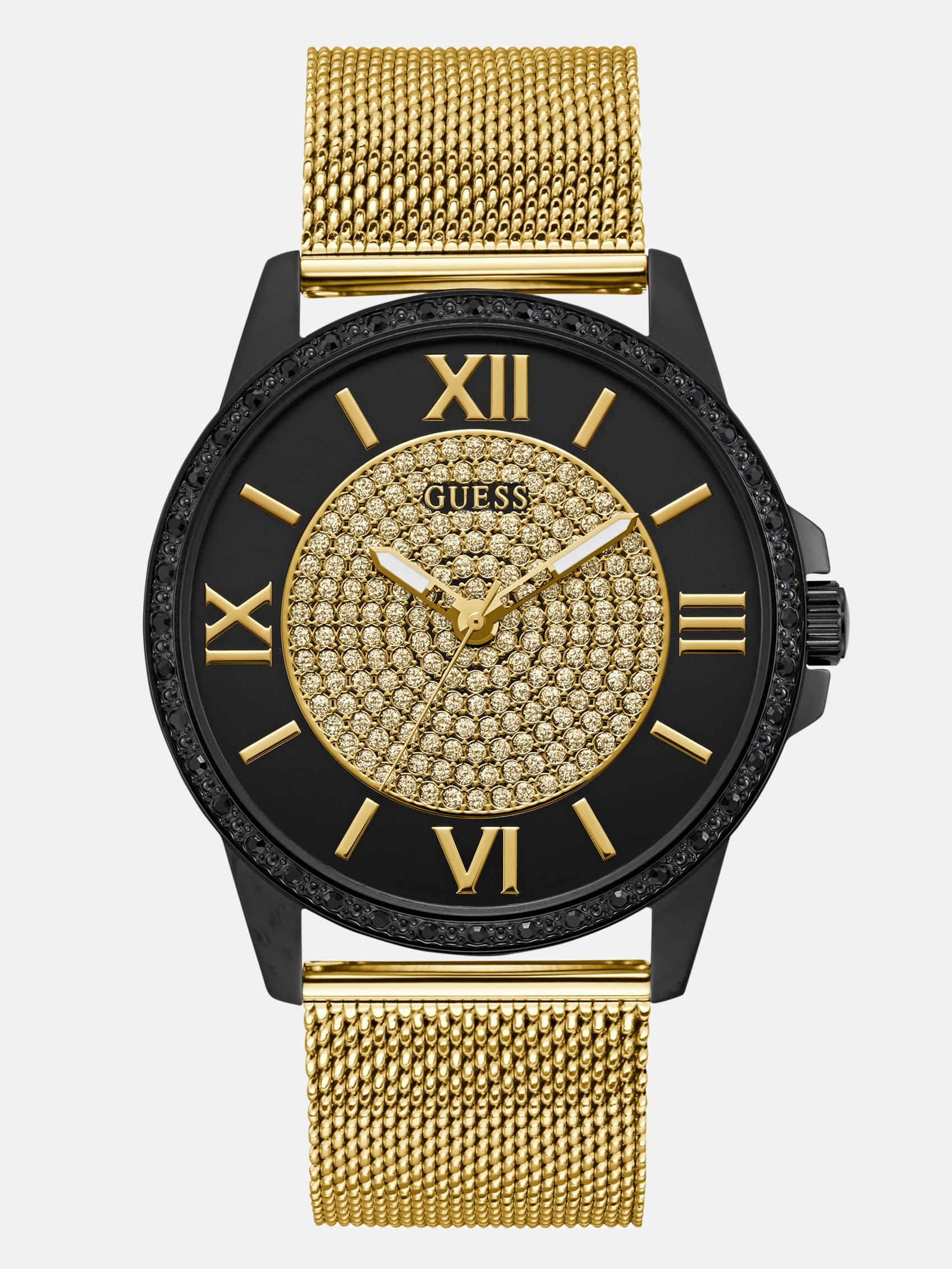 Factory Black And Gold-Tone Analog Mesh Watch