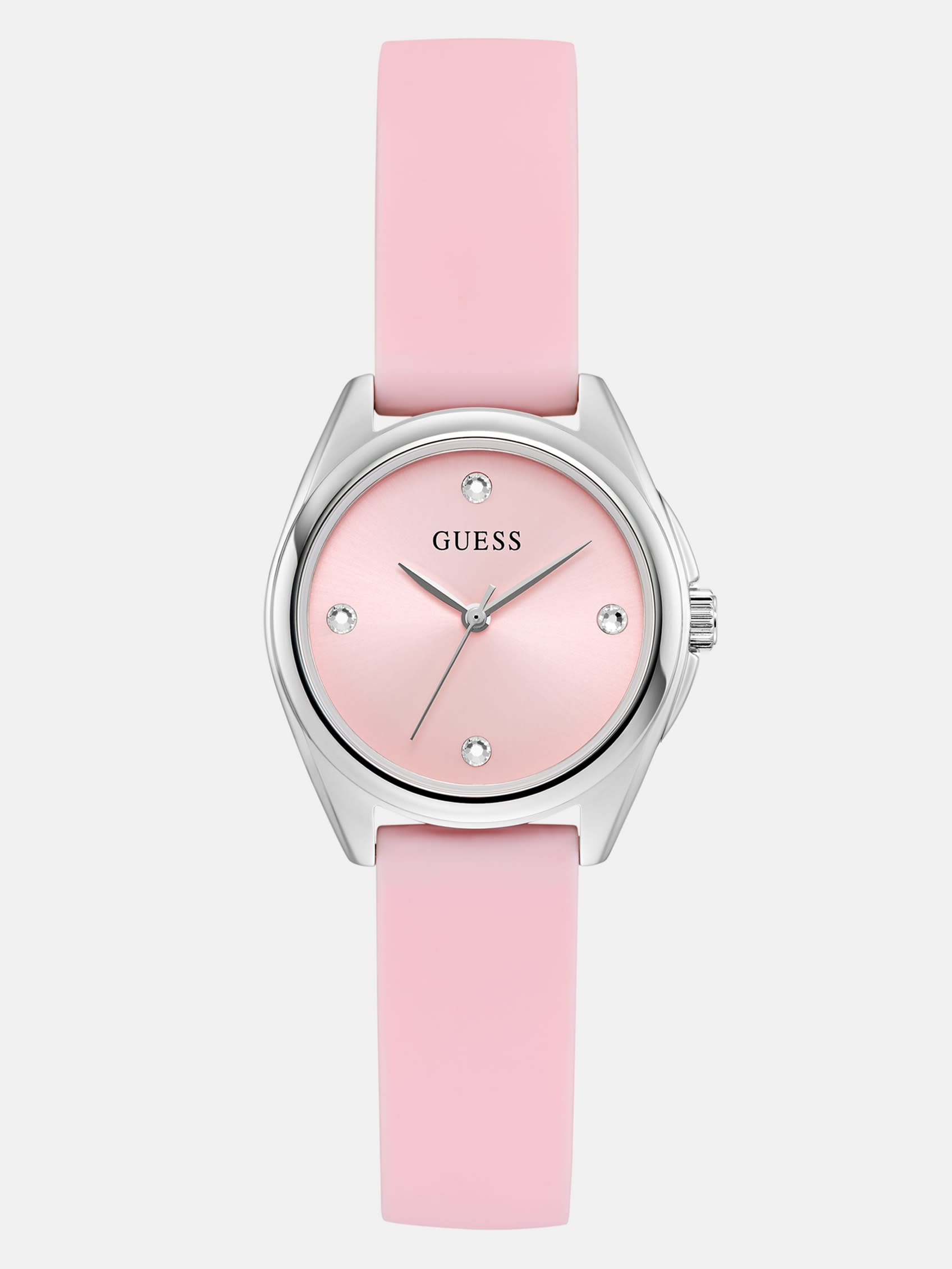 Factory Silver-Tone Crystal And Pink Siliconeone Analog Watch