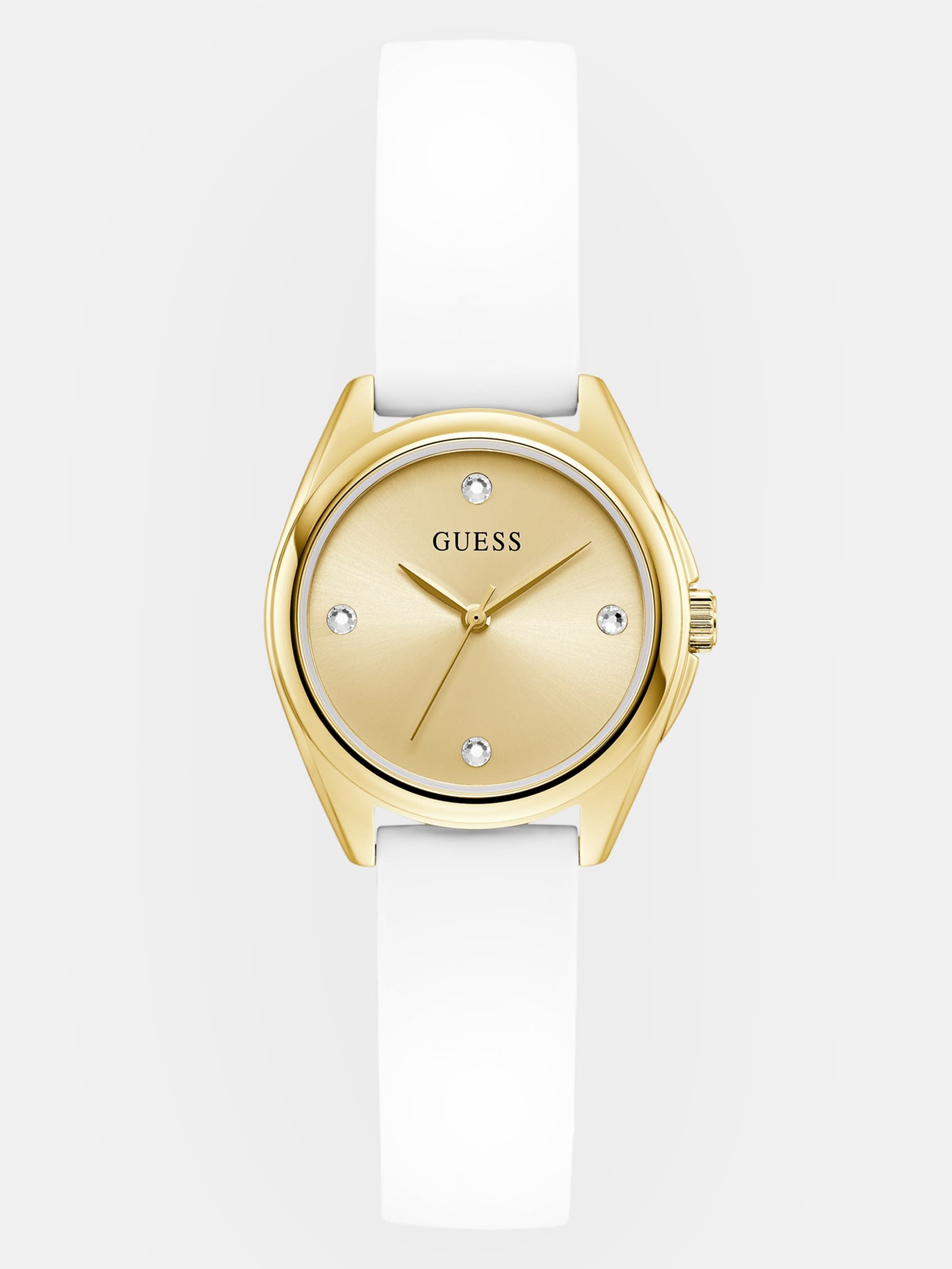 Factory Gold-Tone Crystal And White Siliconeone Analog Watch