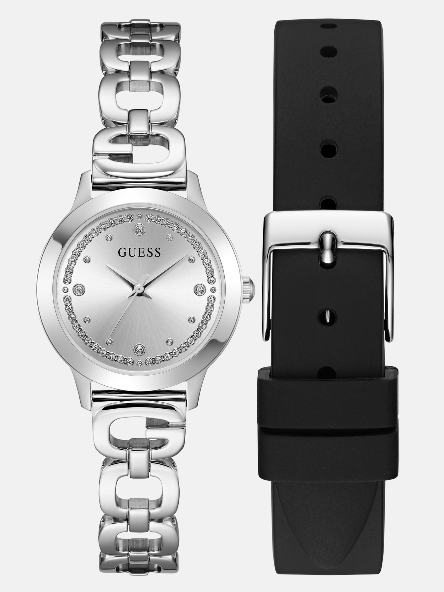 Factory Silver-Tone Analog Siliconeon Watch
