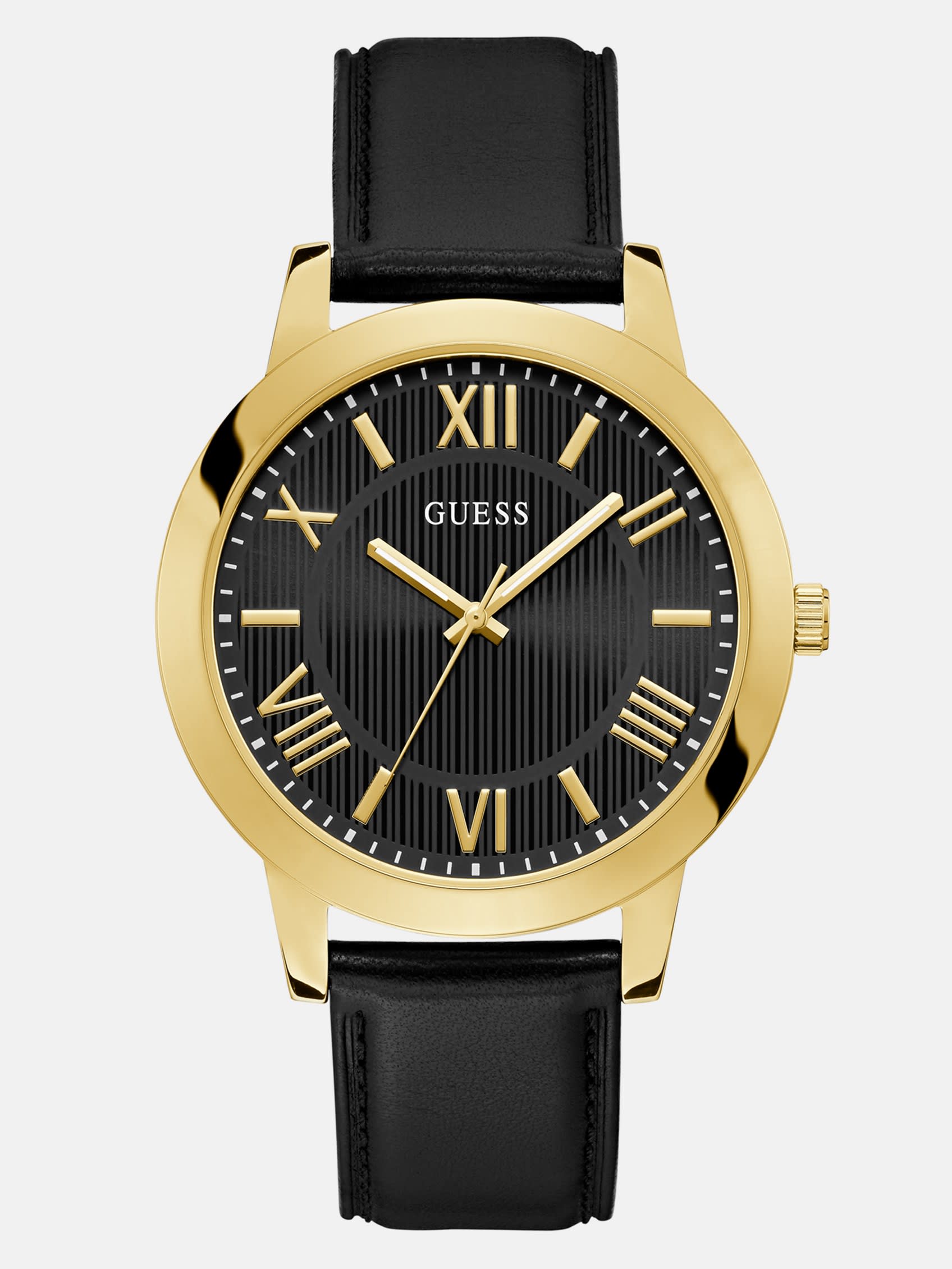 Factory Gold-Tone And Black Leather Analog Watch
