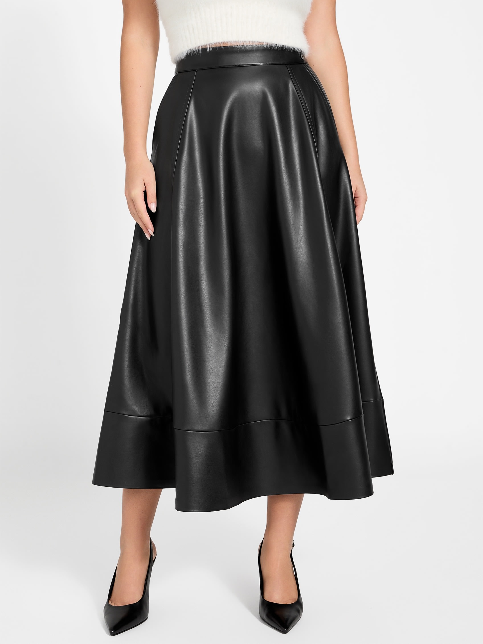 GUESS Delores Faux-leather Circle Skirt