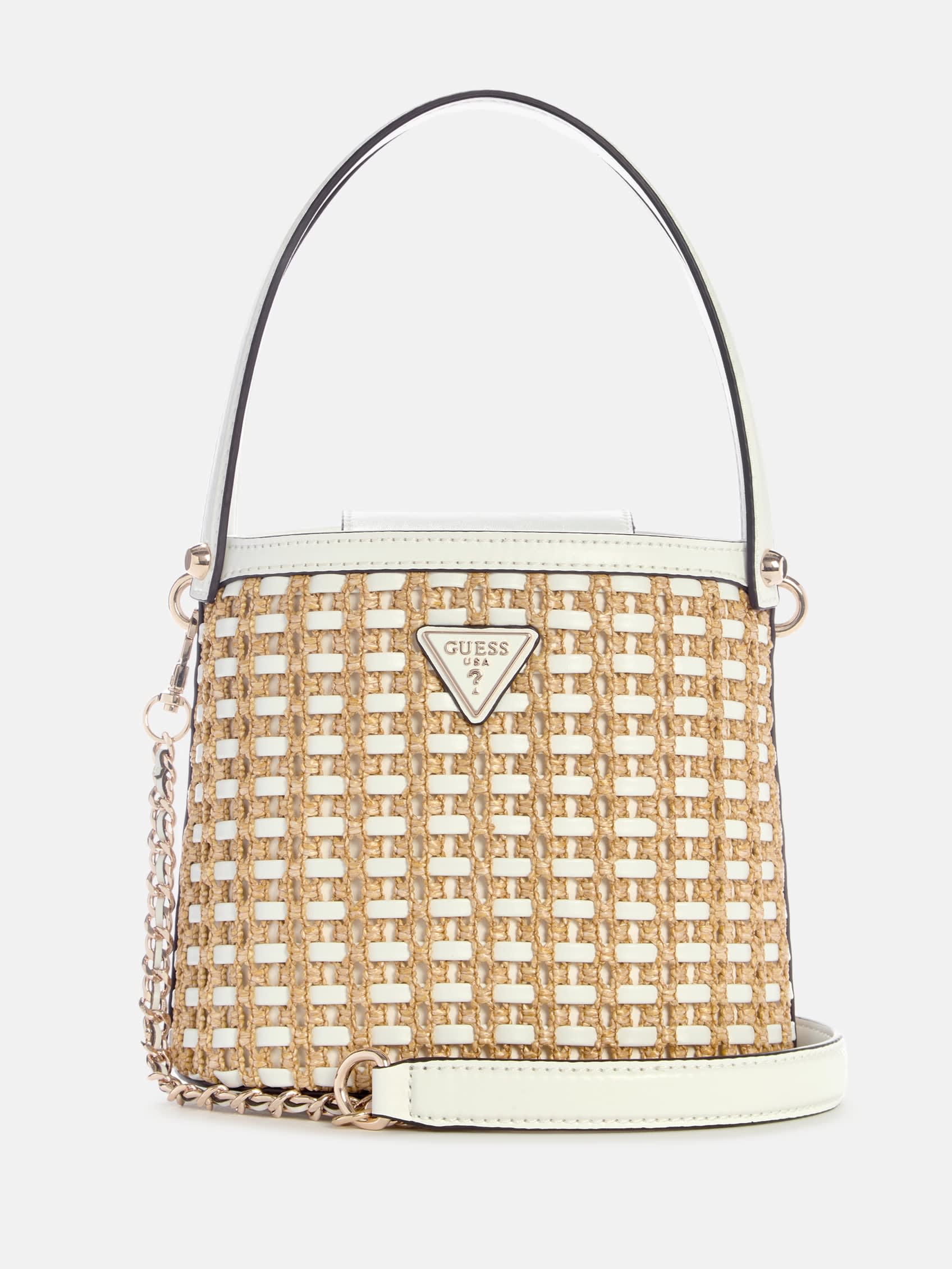 GUESS Atalia Raffia Crossbody Bucket Bag