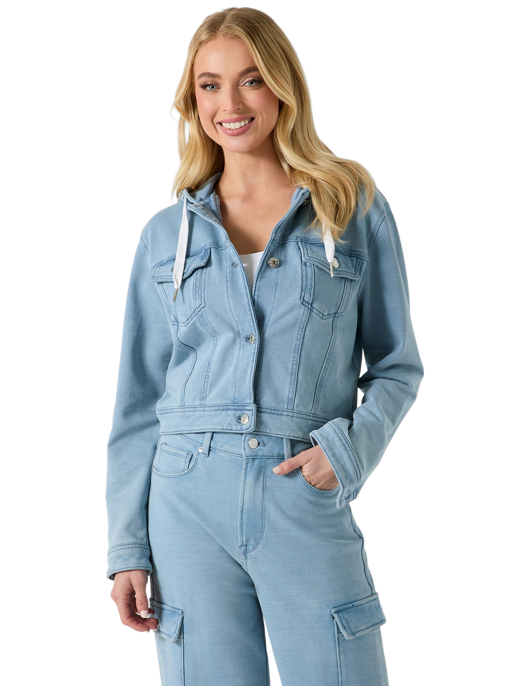 Factory Angela Hooded Cropped Denim Jacket