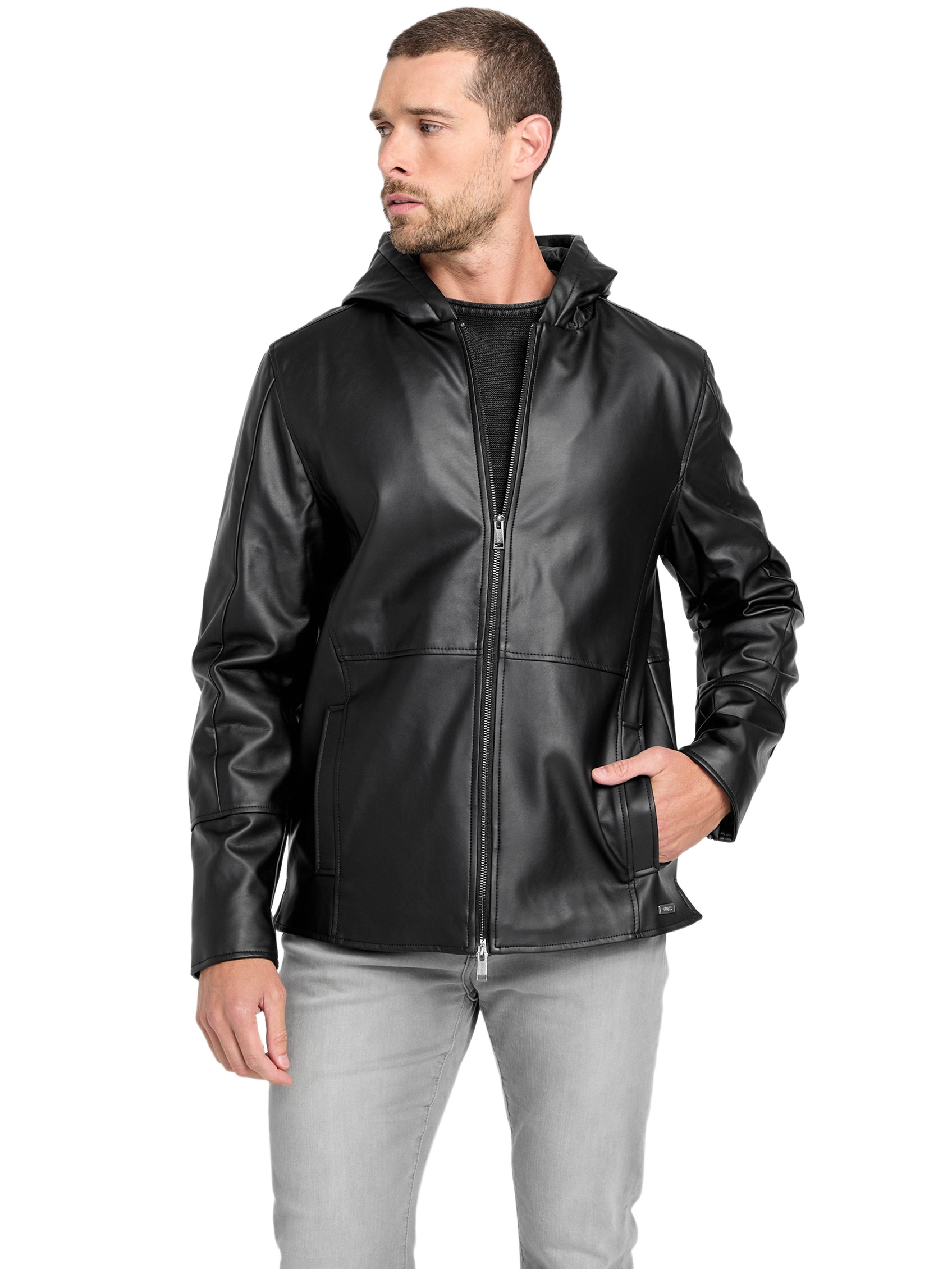 Factory Andy Faux-leather Hooded Jacket