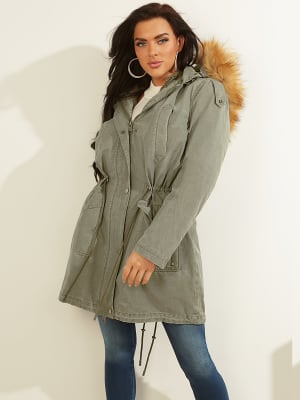 New Womens Kids Trench Faux Fur Hooded Parka Fishtail Jacket Plus Size